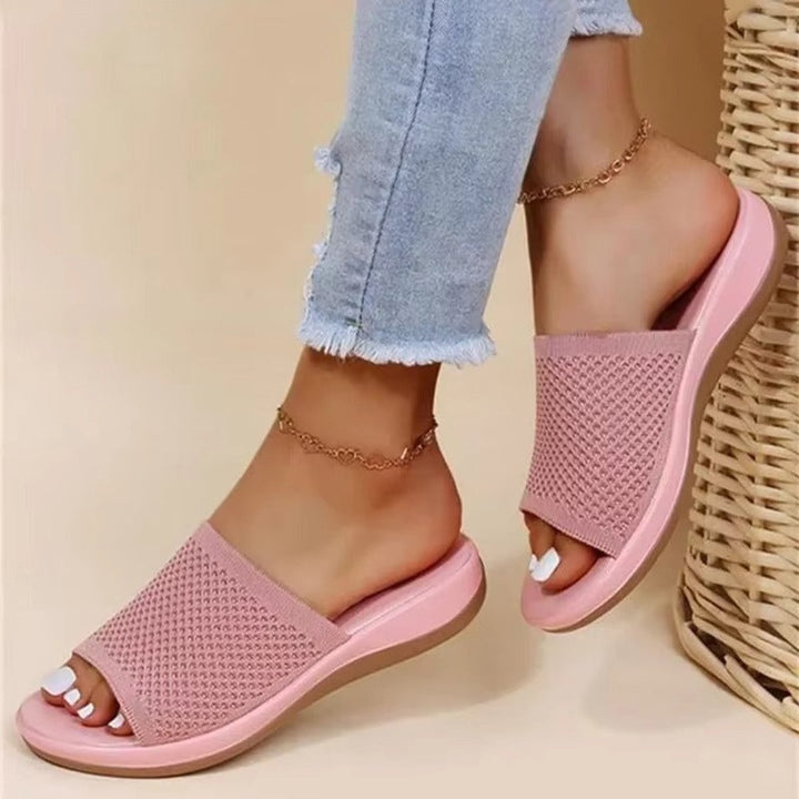 Women's Knit Open-Toe Slip-On Flat Mule Slippers