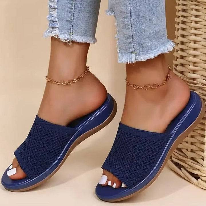 Women's Knit Open-Toe Slip-On Flat Mule Slippers