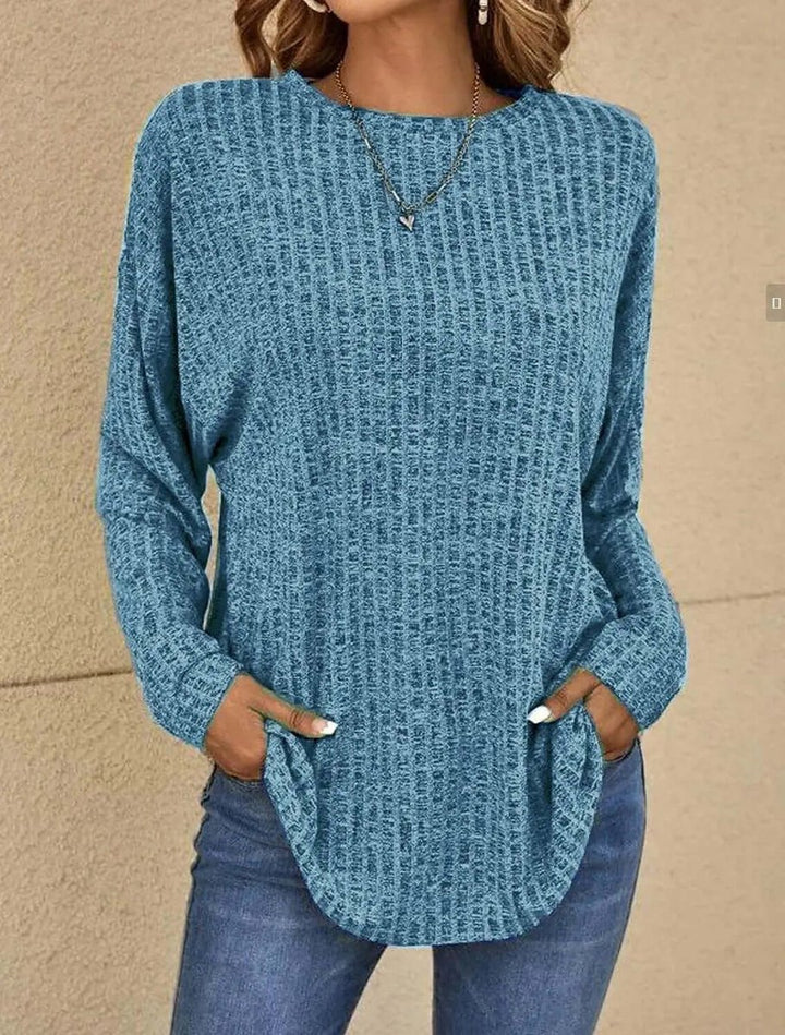 Women's Knitted Long-Sleeve Relaxed Casual Pullover Top