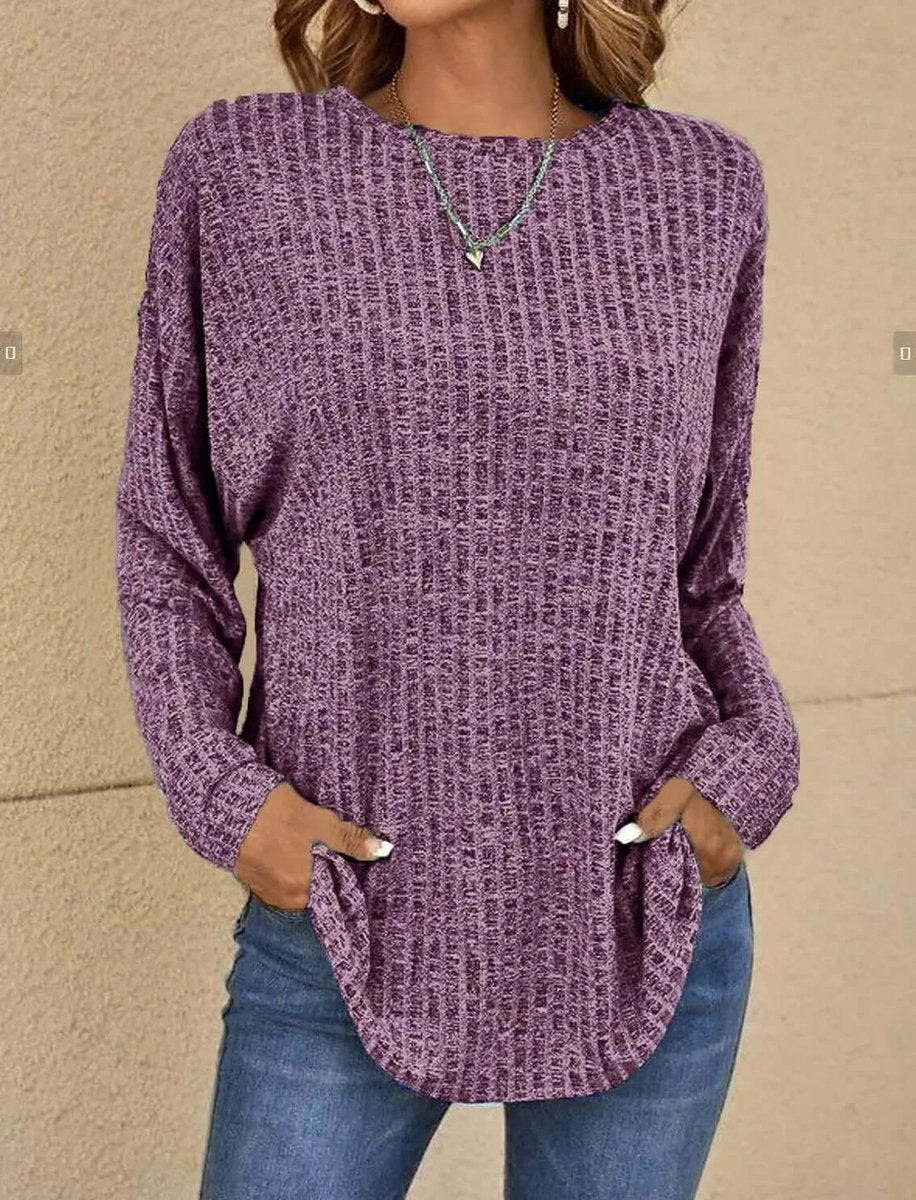 Women's Knitted Long-Sleeve Relaxed Casual Pullover Top