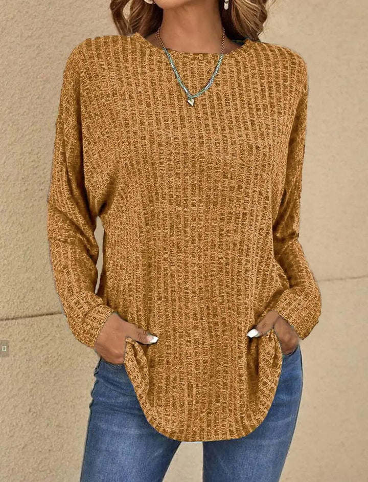 Women's Knitted Long-Sleeve Relaxed Casual Pullover Top