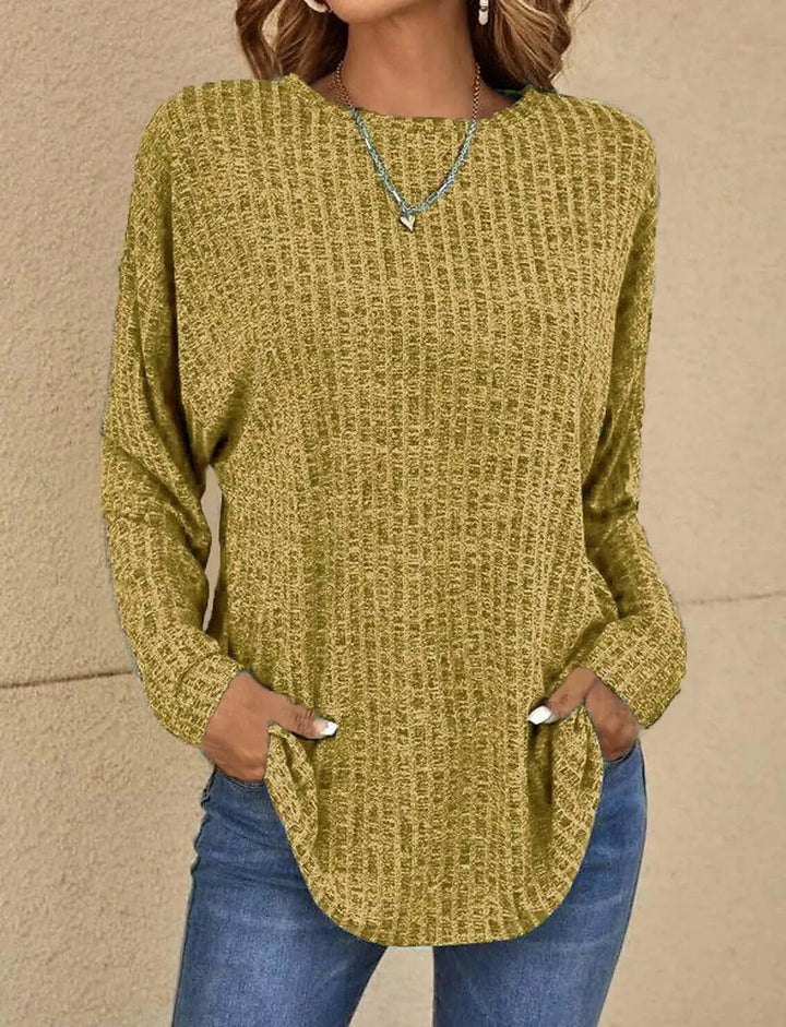 Women's Knitted Long-Sleeve Relaxed Casual Pullover Top