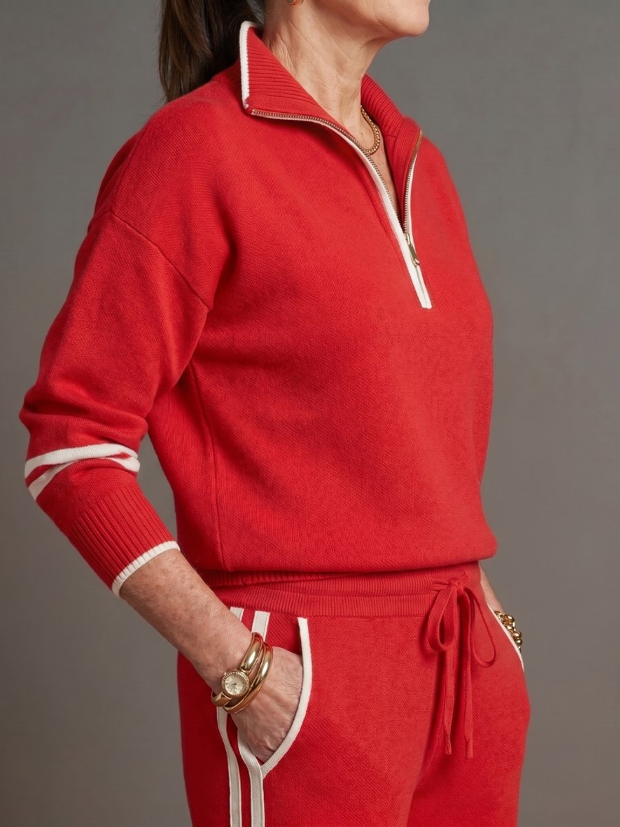Women's Knitted Quarter-Zip Wide-Leg Stripe Loungewear Set