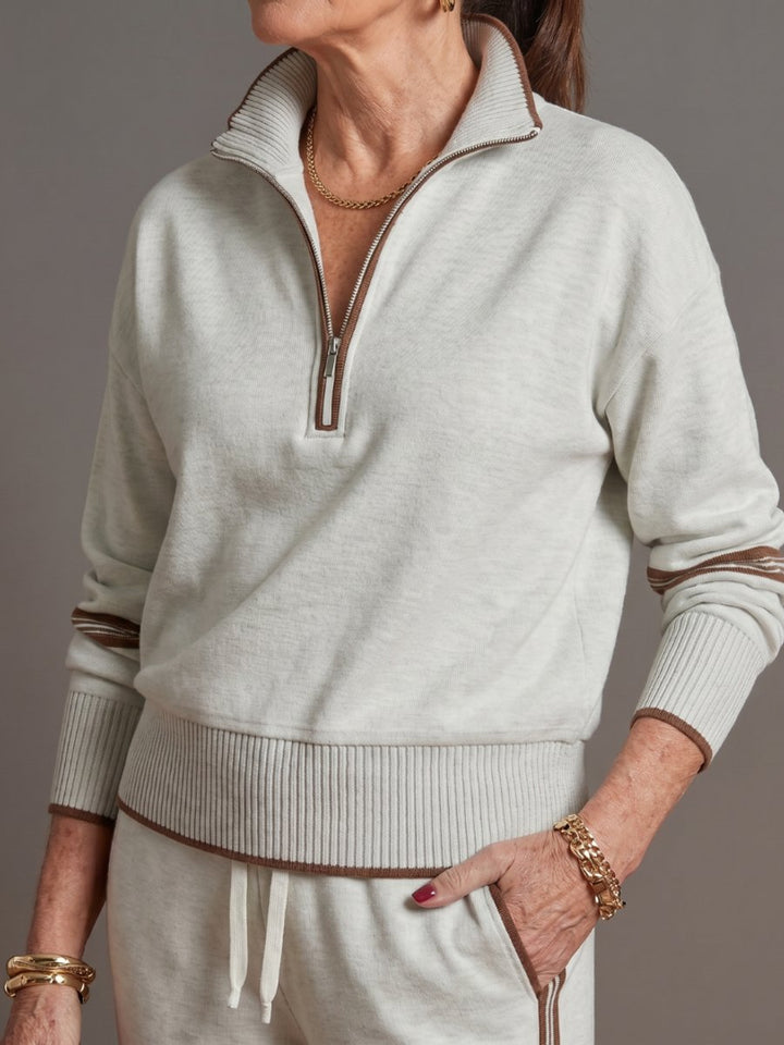 Women's Knitted Quarter-Zip Wide-Leg Stripe Loungewear Set