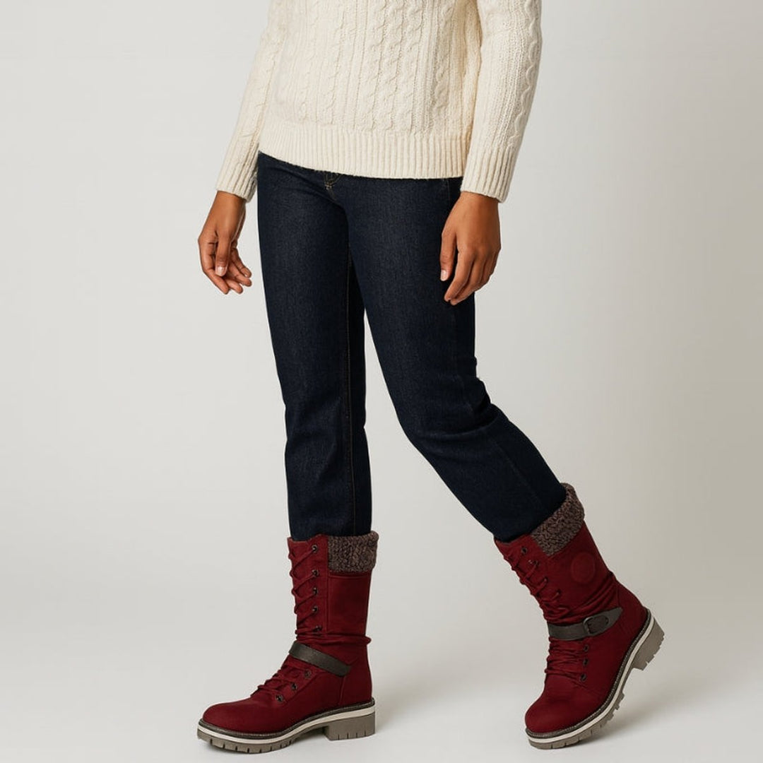 Women's Lace-Up Knee-High Boots Knit Cuff PU Leather