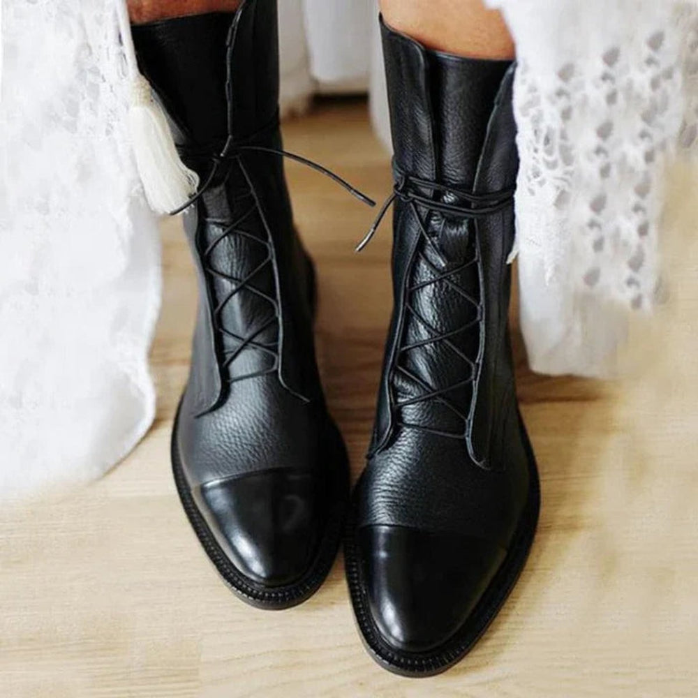 Women's Lace-Up Leather Ankle Boots Vintage Combat Style