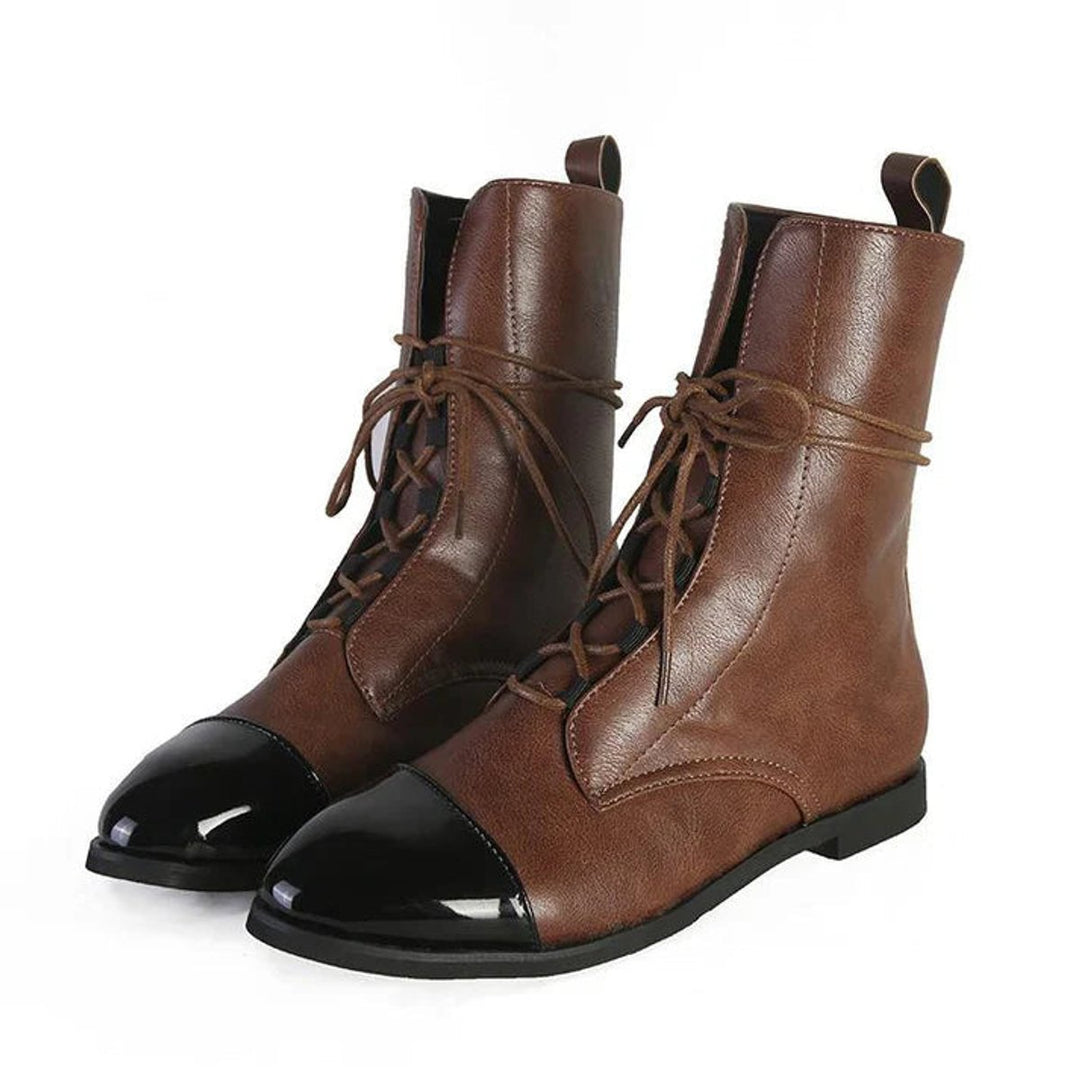 Women's Lace-Up Leather Ankle Boots Vintage Combat Style