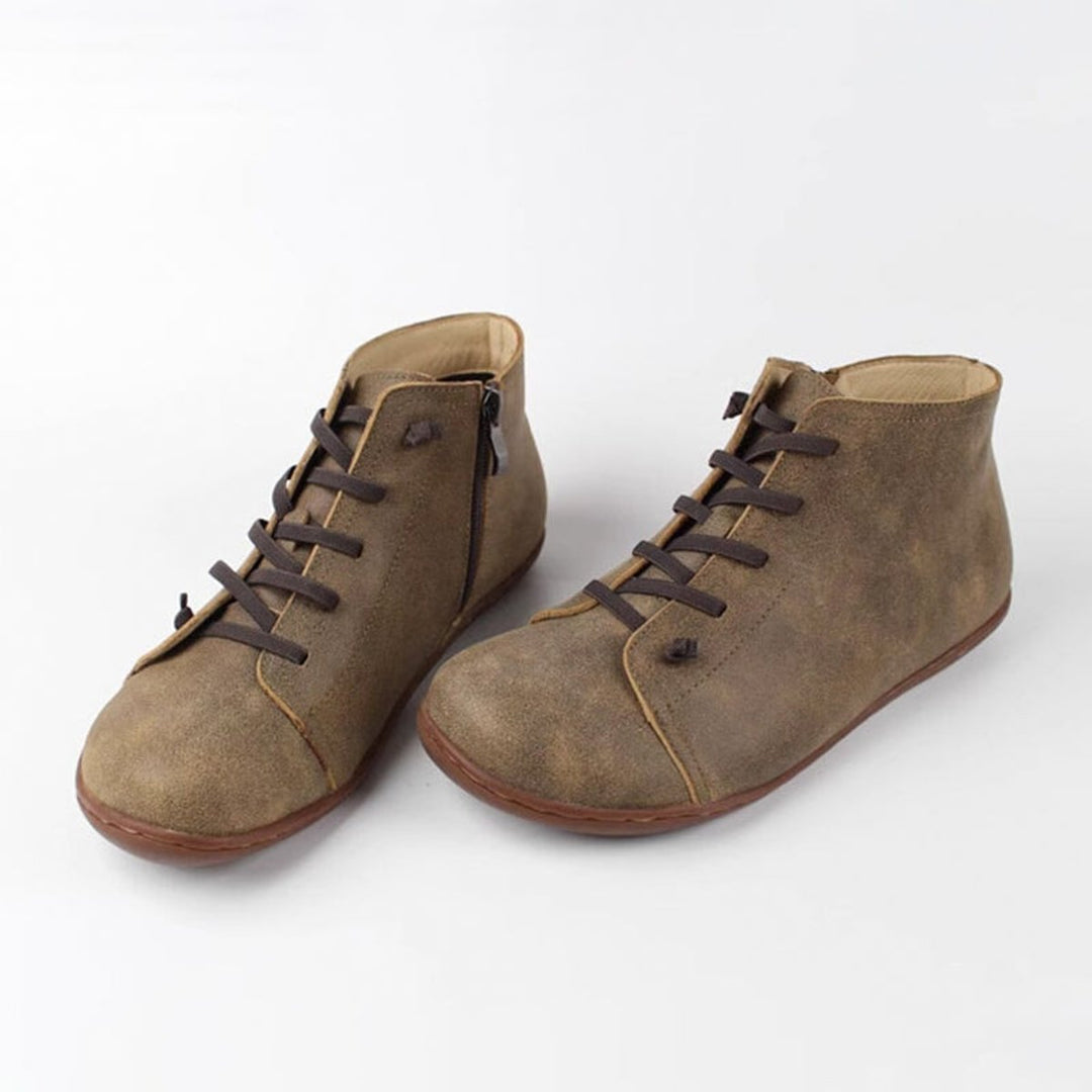 Women's Lace-Up Suede Leather Ankle Boots Side-Zip - Grey