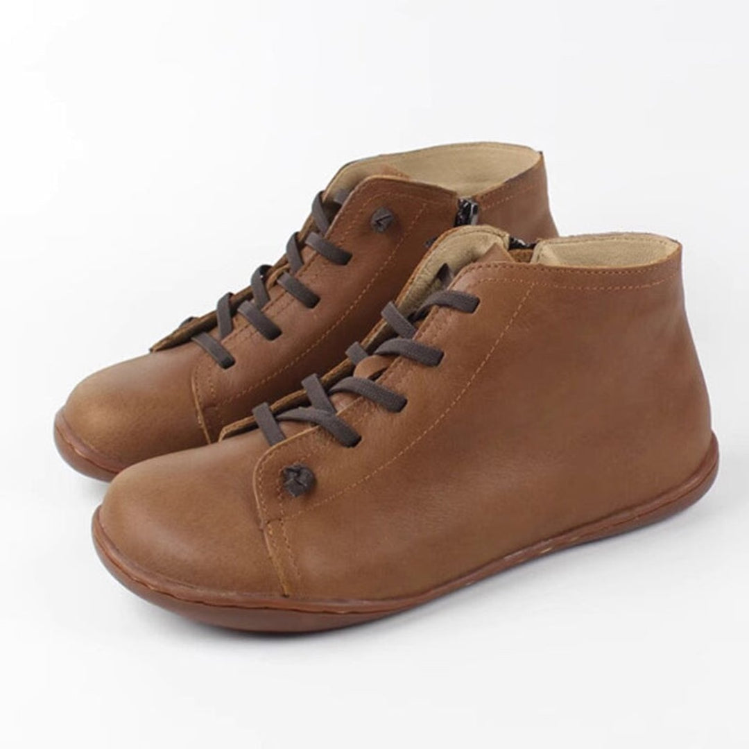Women's Lace-Up Suede Leather Ankle Boots Side-Zip - Brown