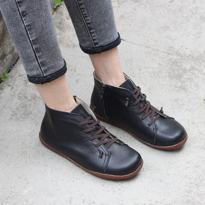 Women's Lace-Up Suede Leather Ankle Boots Side-Zip - Black