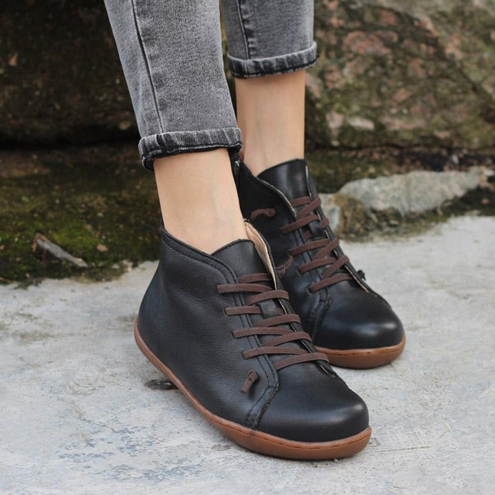 Women's Lace-Up Suede Leather Ankle Boots Side-Zip
