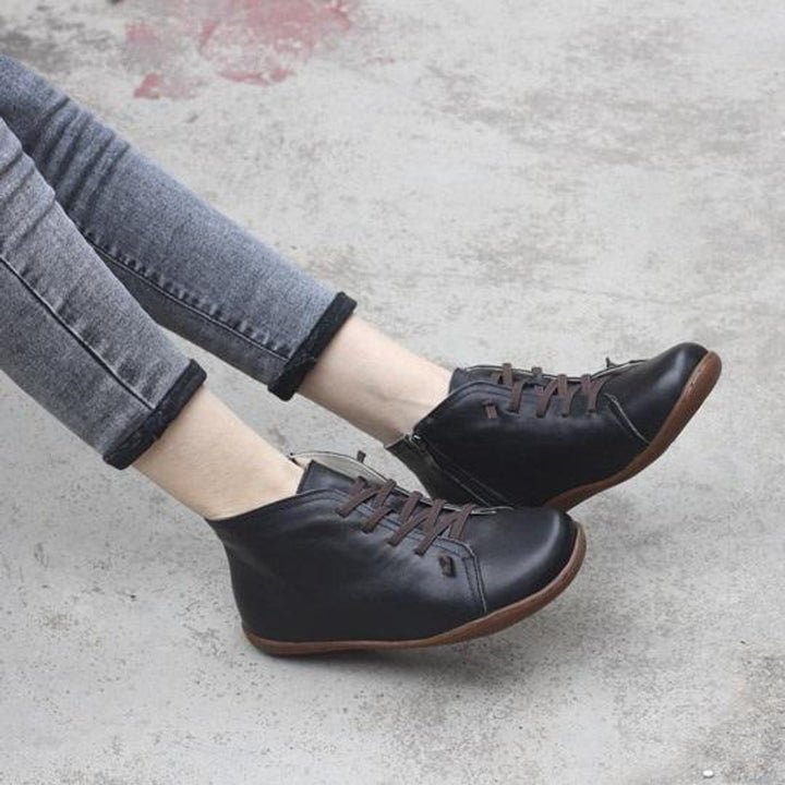 Women's Lace-Up Suede Leather Ankle Boots Side-Zip