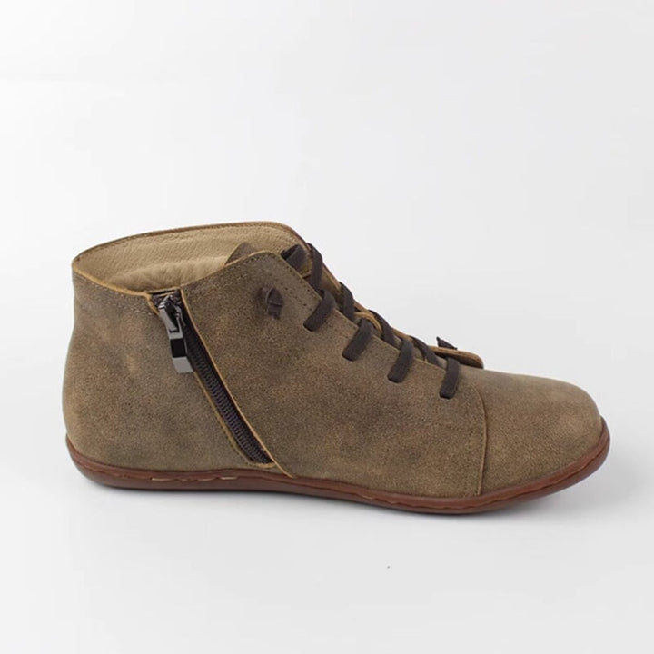 Women's Lace-Up Suede Leather Ankle Boots Side-Zip