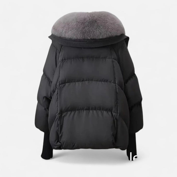 Women's Ladies Puffer Jacket Faux Fur Collar Ribbed Sleeve Coat