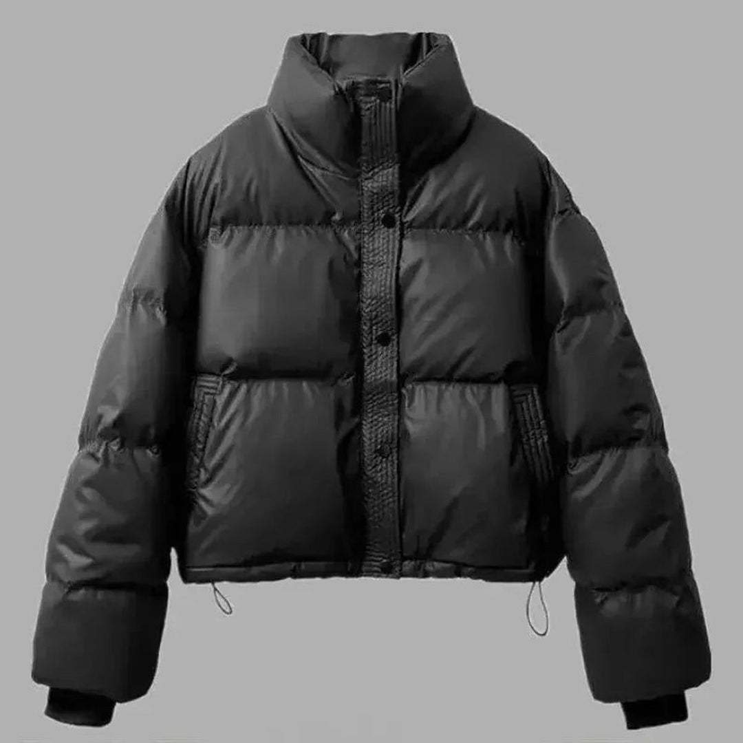 Women's Ladies Puffer Jacket Short Cropped PU Winter Coat