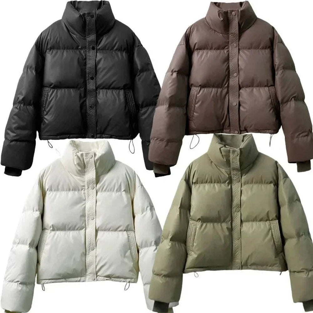 Women's Ladies Puffer Jacket Short Cropped PU Winter Coat