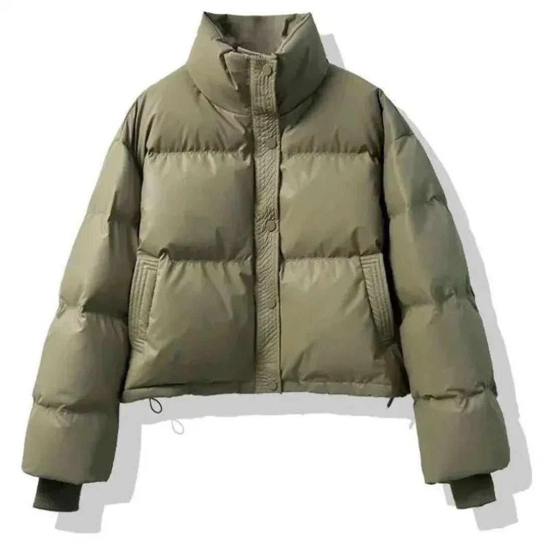 Women's Ladies Puffer Jacket Short Cropped PU Winter Coat