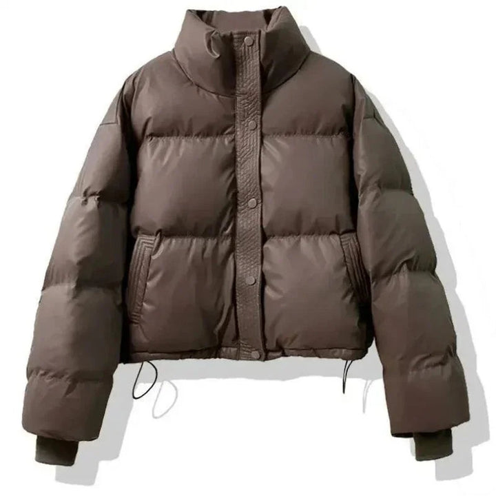 Women's Ladies Puffer Jacket Short Cropped PU Winter Coat