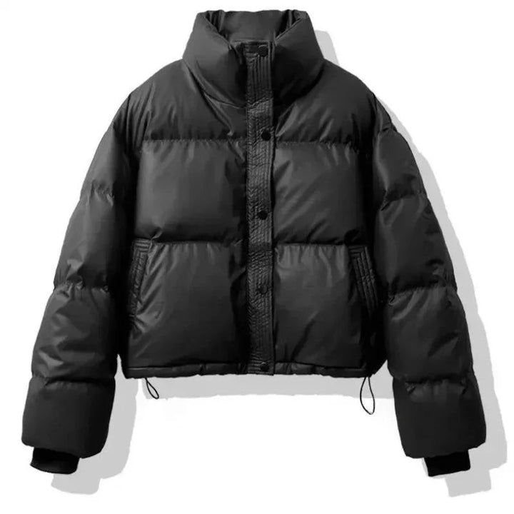 Women's Ladies Puffer Jacket Short Cropped PU Winter Coat
