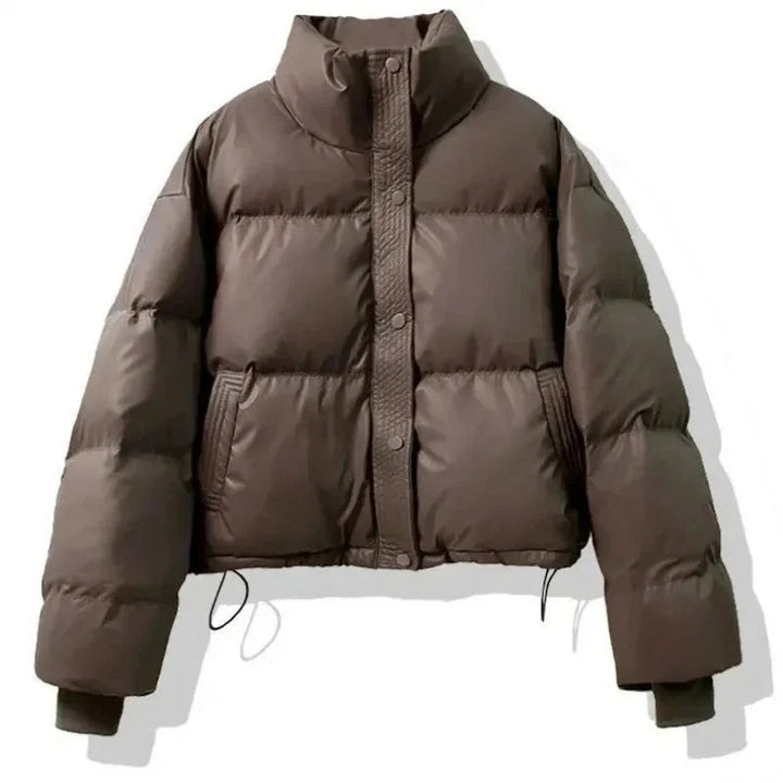 Women's Ladies Puffer Jacket Short Cropped PU Winter Coat
