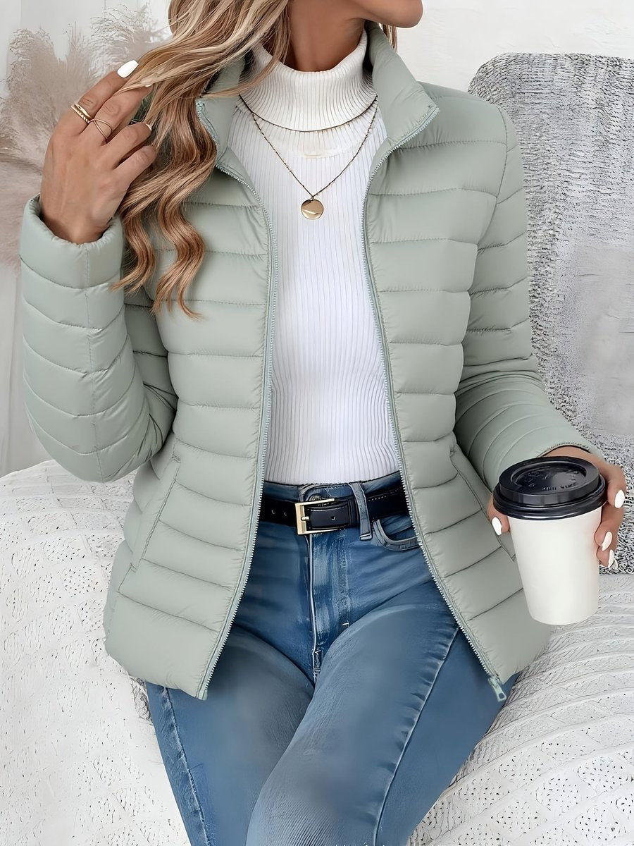 Women's Ladies Puffer Jacket Slim-Fit Quilted Winter Coat Stand Collar