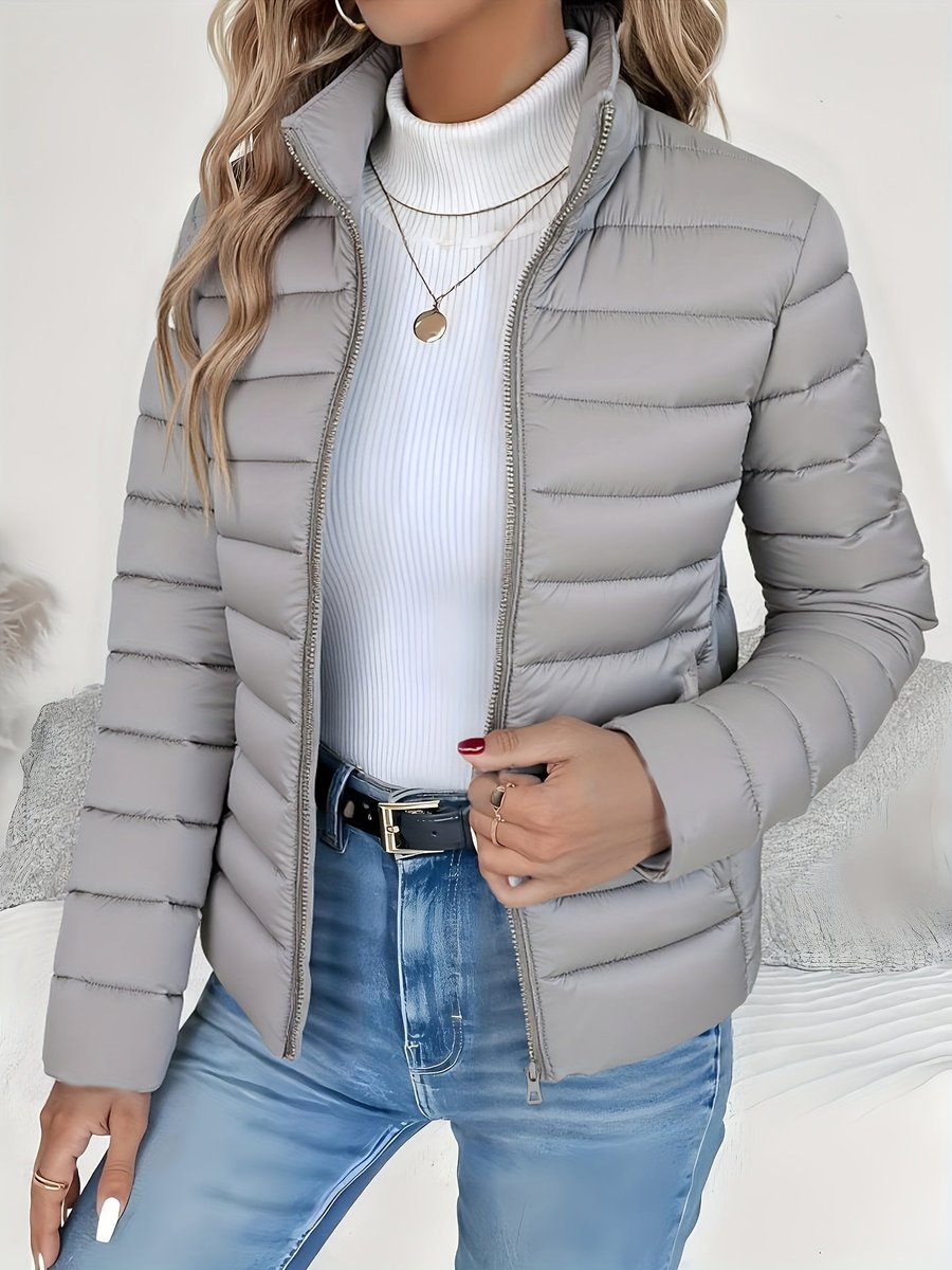 Women's Ladies Puffer Jacket Slim-Fit Quilted Winter Coat Stand Collar