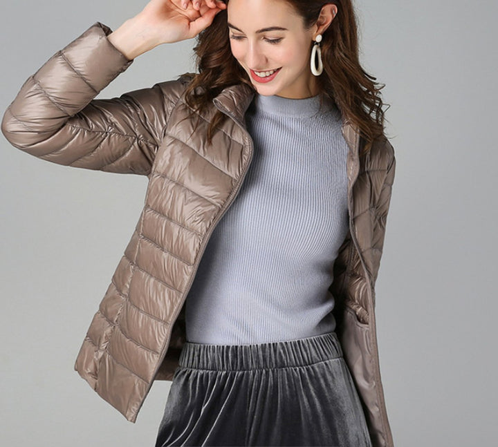 Women's Ladies Puffer Jacket Slim-Fit Quilted Winter Coat Stand Collar