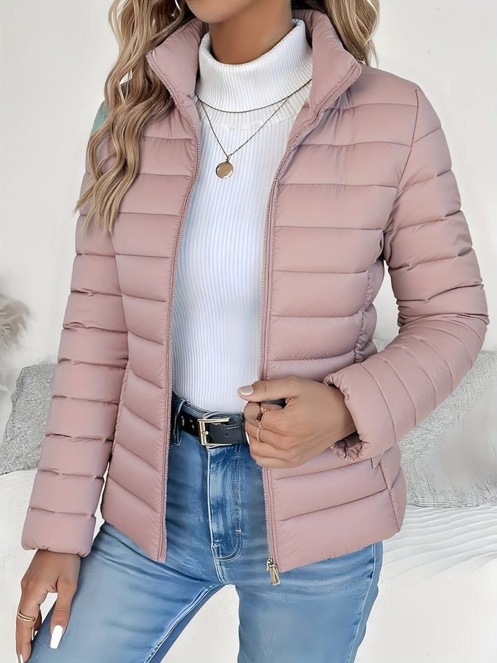 Women's Ladies Puffer Jacket Slim-Fit Quilted Winter Coat Stand Collar