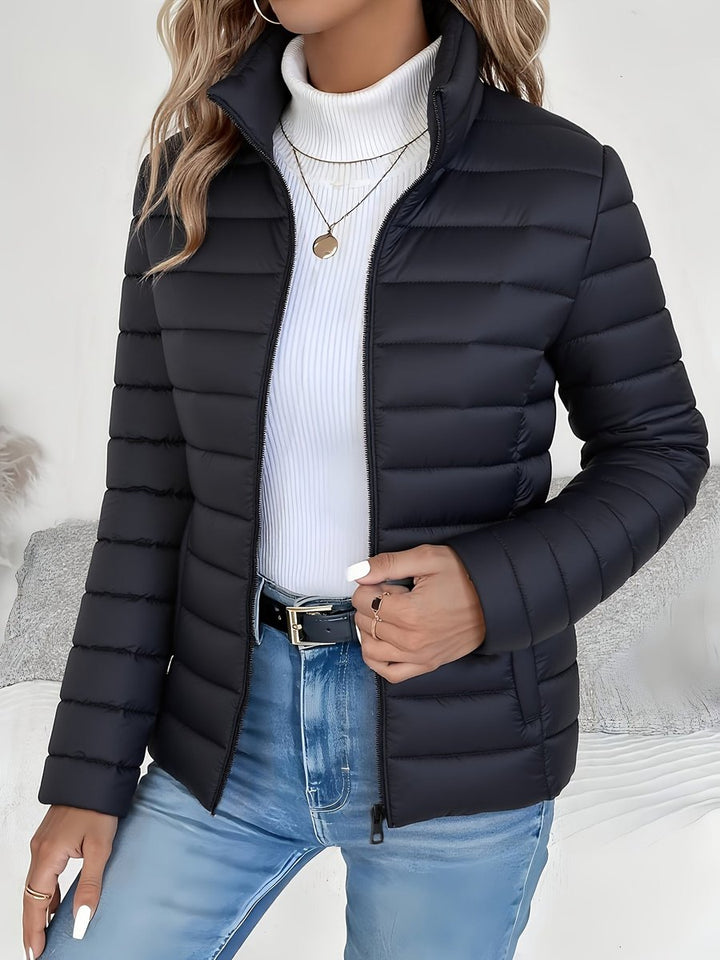 Women's Ladies Puffer Jacket Slim-Fit Quilted Winter Coat Stand Collar