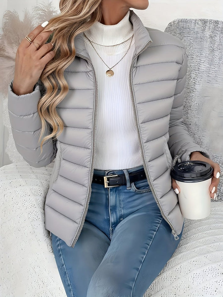 Women's Ladies Puffer Jacket Slim-Fit Quilted Winter Coat Stand Collar