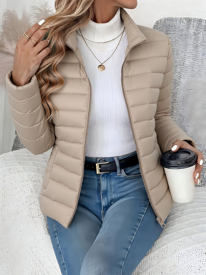 Women's Ladies Puffer Jacket Slim-Fit Quilted Winter Coat Stand Collar