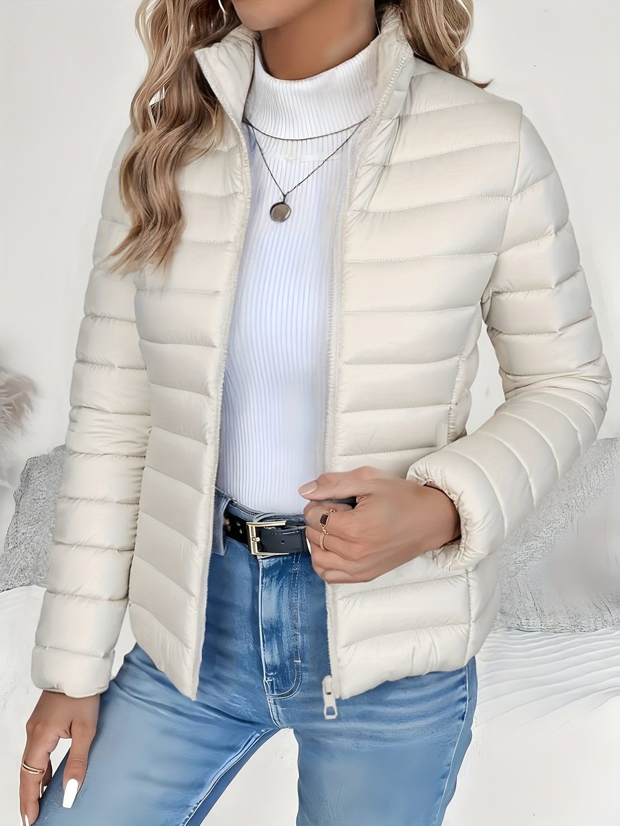Women's Ladies Puffer Jacket Slim-Fit Quilted Winter Coat Stand Collar