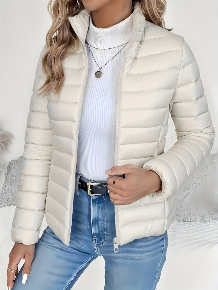 Women's Ladies Puffer Jacket Slim-Fit Quilted Winter Coat Stand Collar