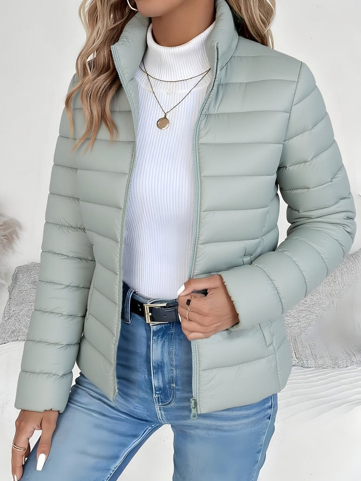 Women's Ladies Puffer Jacket Slim-Fit Quilted Winter Coat Stand Collar