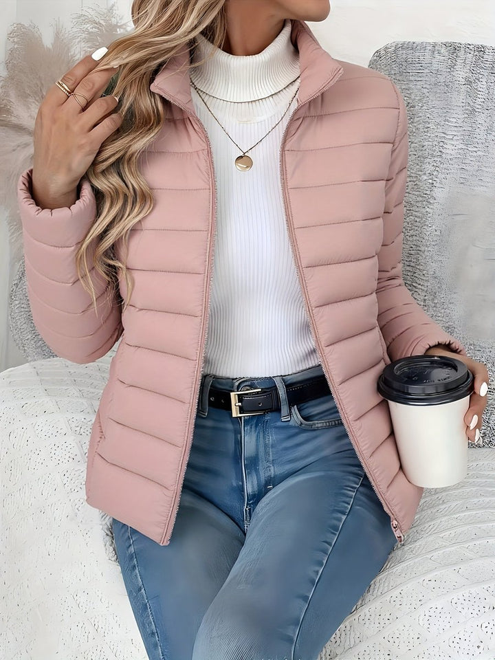 Women's Ladies Puffer Jacket Slim-Fit Quilted Winter Coat Stand Collar