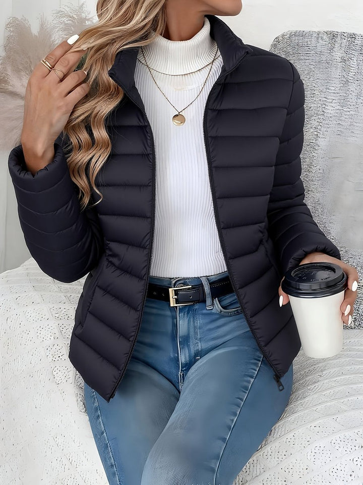 Women's Ladies Puffer Jacket Slim-Fit Quilted Winter Coat Stand Collar