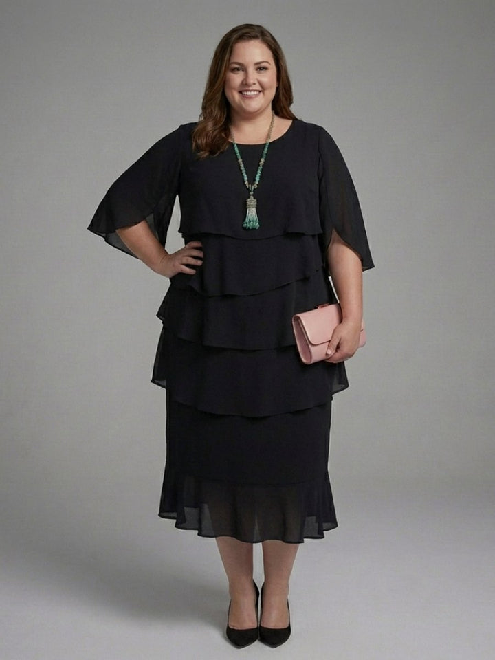 Women's Layered Cape Sleeve Everyday Party Midi Dress