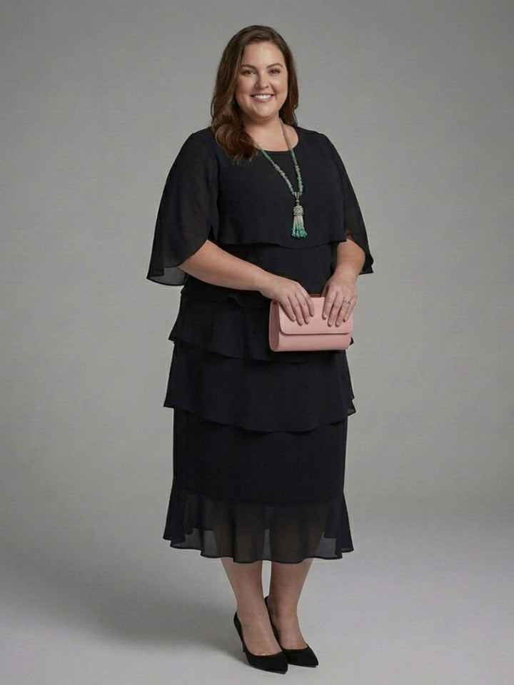 Women's Layered Cape Sleeve Everyday Party Midi Dress