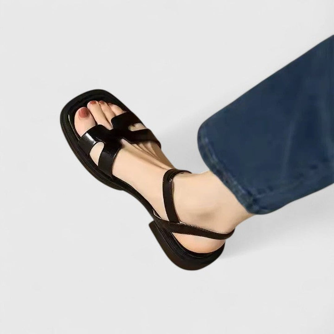 Women's Leather Ankle Strap Flat Sandals H-Bar Buckle
