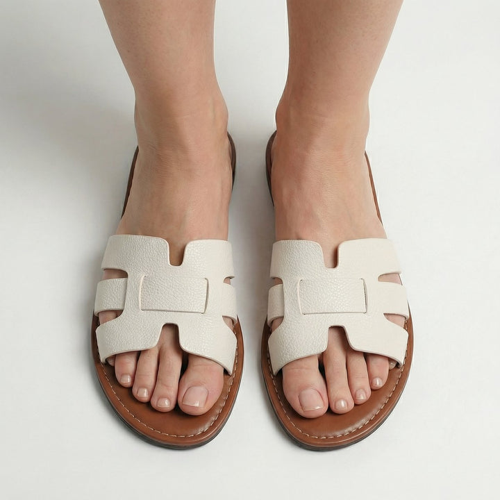 Women's Leather Look Flat Slide Sandals Everyday Summer Comfort