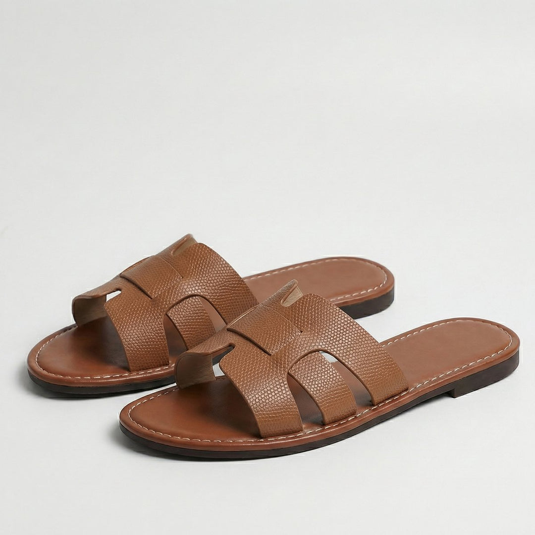 Women's Leather Look Flat Slide Sandals Everyday Summer Comfort