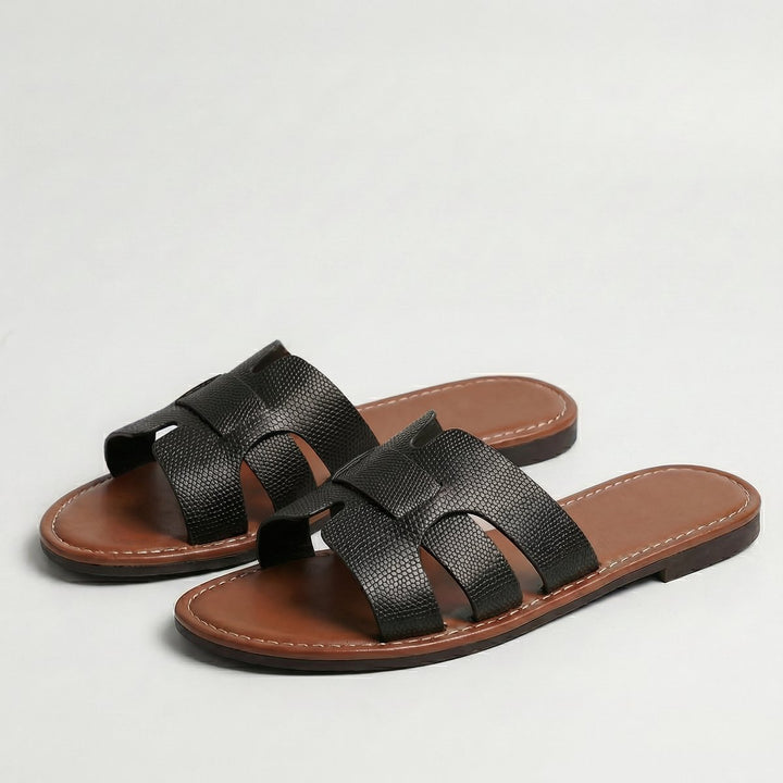 Women's Leather Look Flat Slide Sandals Everyday Summer Comfort