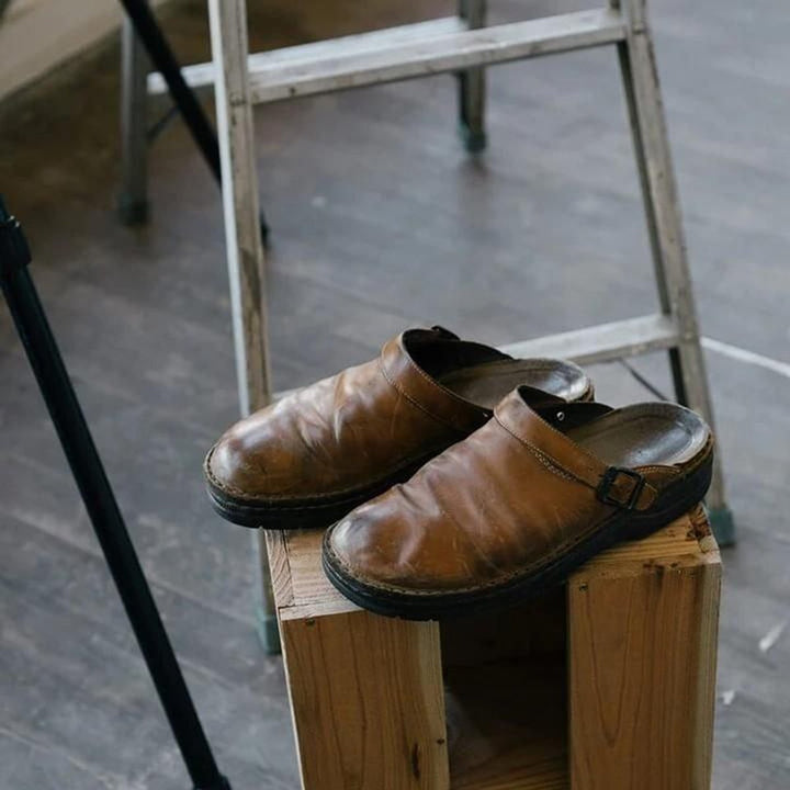 Women's Leather Slip-On Buckle-Strap Mule Clogs