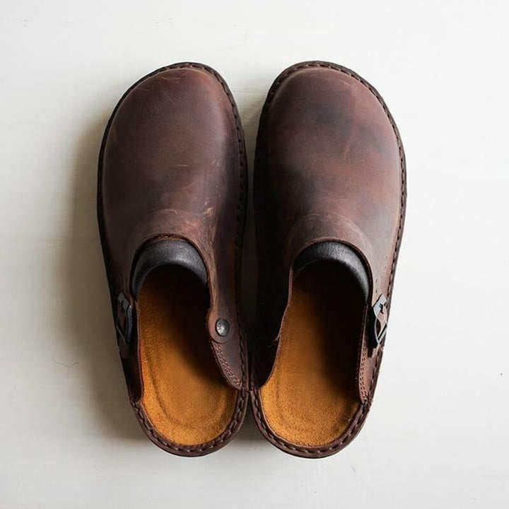 Women's Leather Slip-On Buckle-Strap Mule Clogs