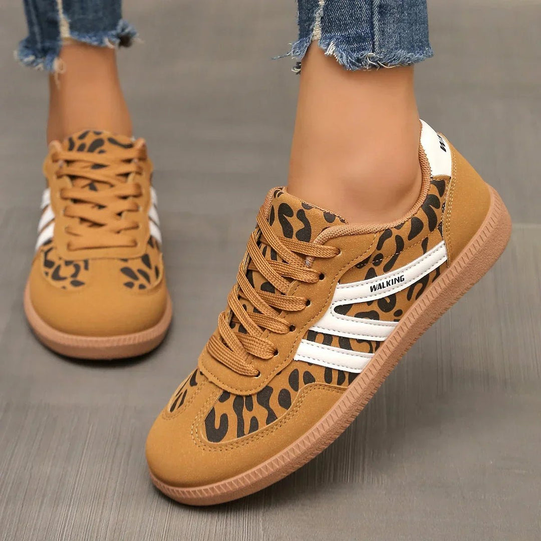 Women's Leopard Print Arch-Support Lace-Up Walking Trainers