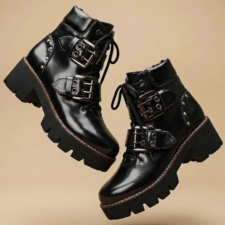 Women's Leopard Print Buckle-Strap Chunky Ankle Boots - Jaguar Black