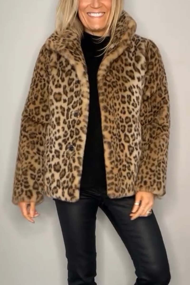 Women's Leopard Print Faux Fur Longline Winter Coat