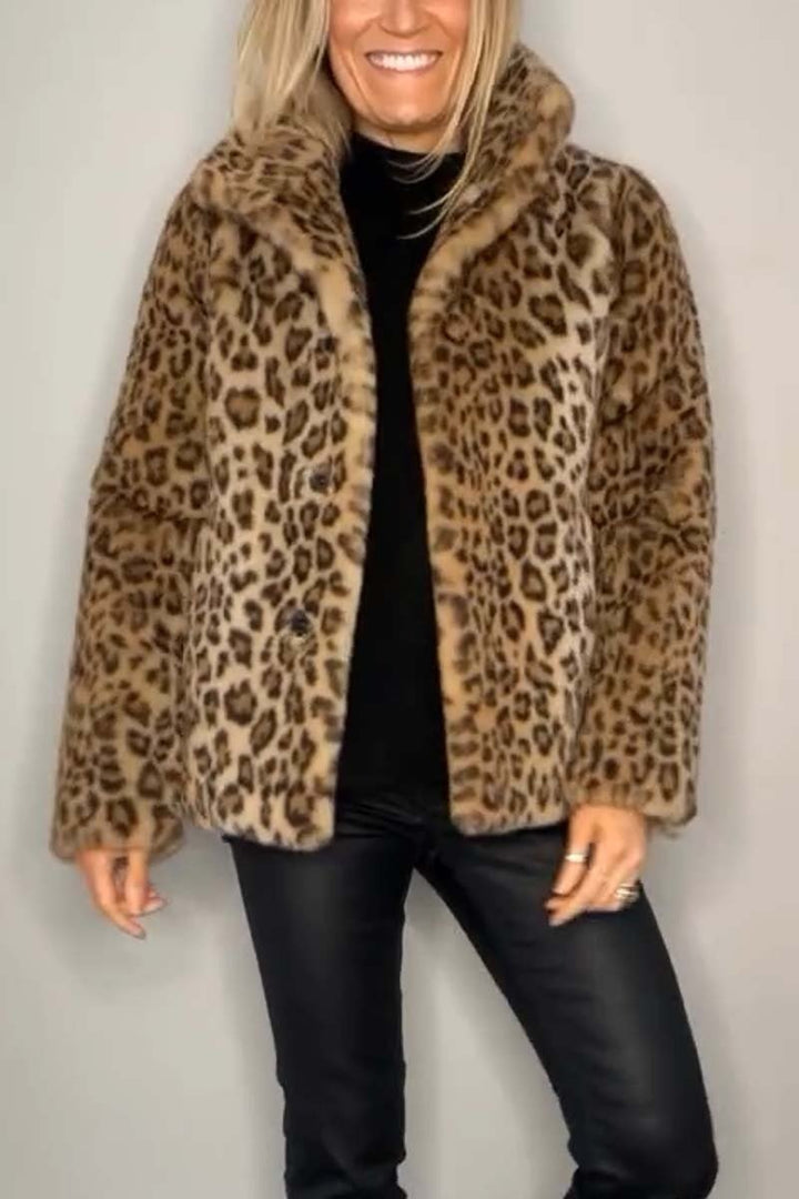Women's Leopard Print Faux Fur Longline Winter Coat