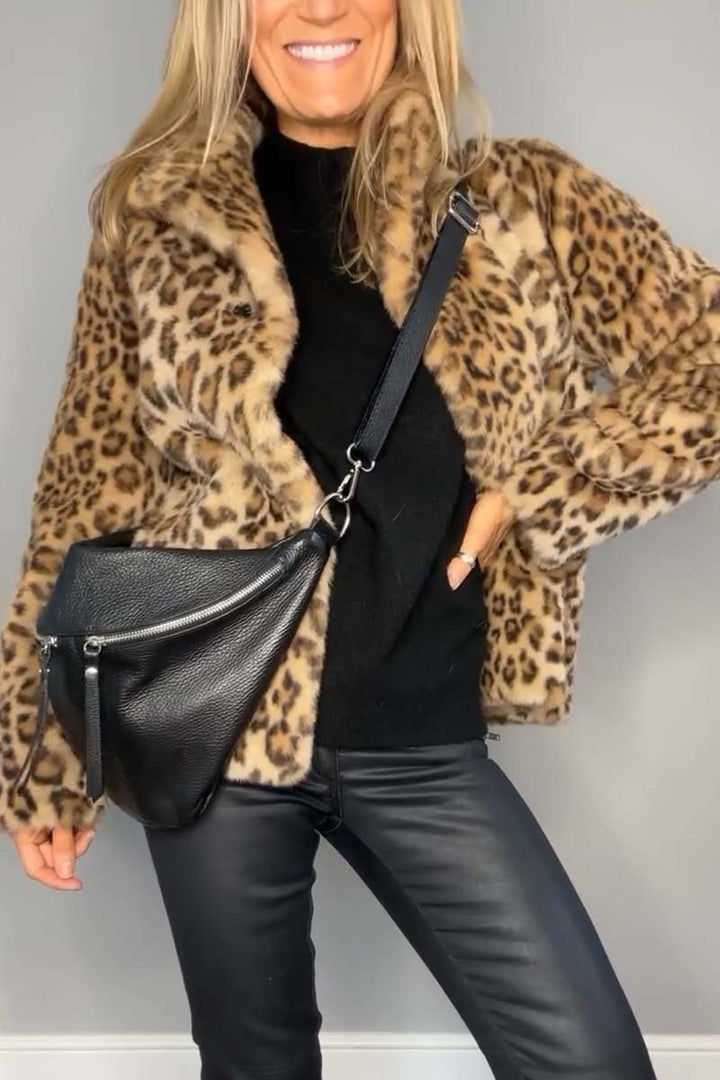 Women's Leopard Print Faux Fur Longline Winter Coat