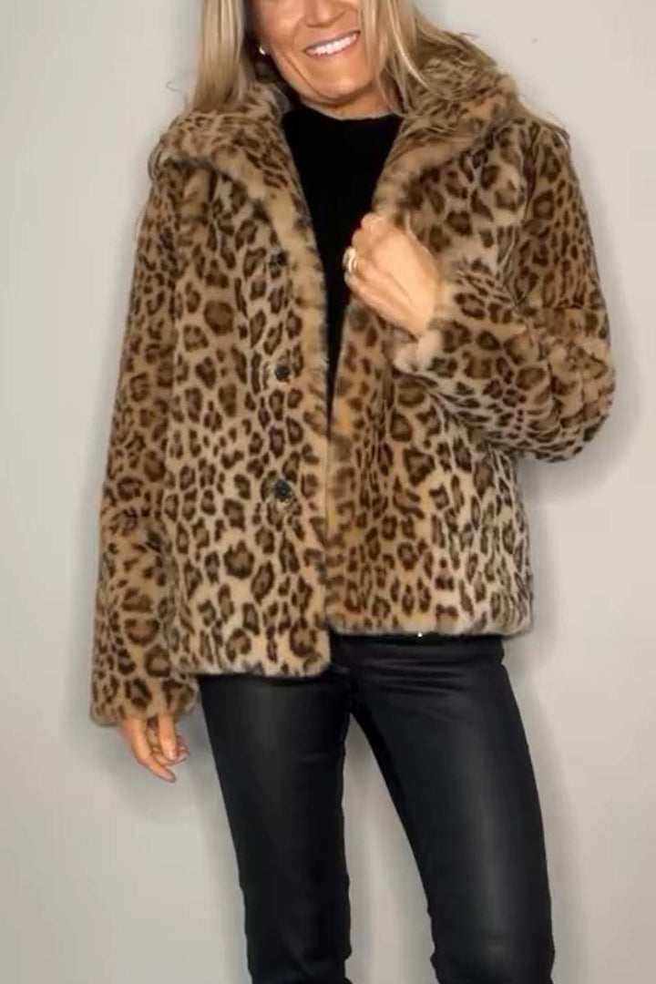 Women's Leopard Print Faux Fur Longline Winter Coat